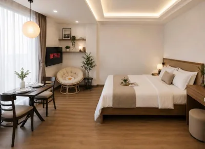 带阳台和城市景的一卧室公寓 — T98 Westlake Quang An Home - Tay ho Center Garden View Studio